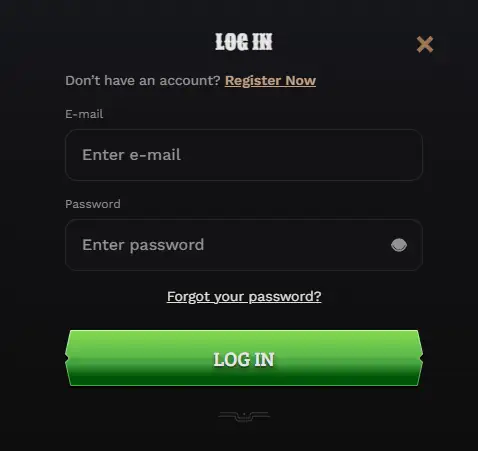 Schermata di accesso Wildsino per facile accesso all'account